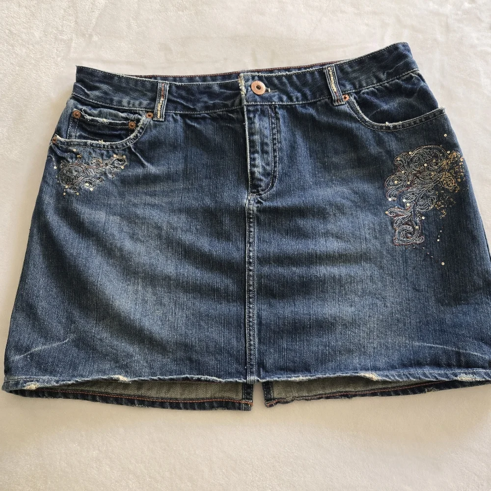 American Eagle Y2K Vintage Sequined Denim Mini Jean Skirt 14 - Picture 5 of 9